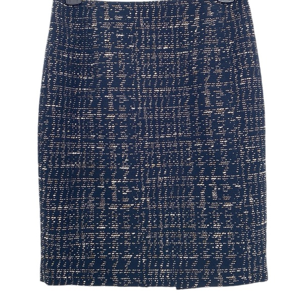 T Tahari Navy Brown Cream Cotton Polyester Embroidered Work Wear Skirt US 2 - Picture 3 of 9